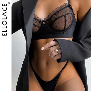 Ruffle Lace Lingerie Set Sexy Women's Underwear Transparent Bra Party Sets Lace Black